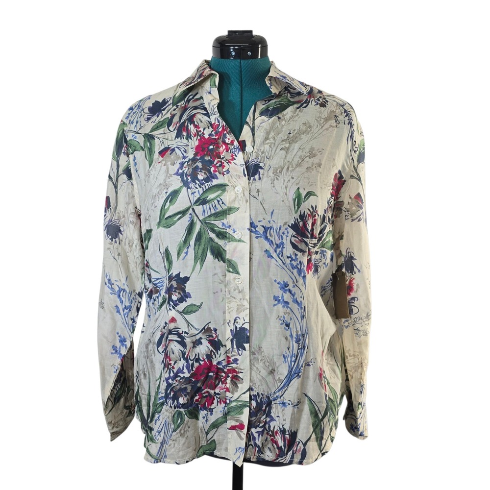 Coldwater Creek Floral Print Button Up Shirt Petite Large PL Multicolor‎